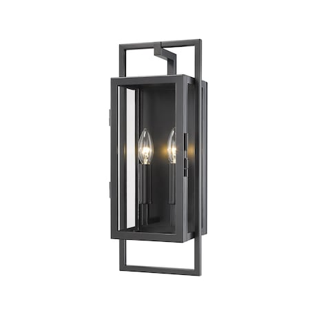 Z-Lite Lucian 2 Light Outdoor Wall Sconce, Black & Clear 598S-BK